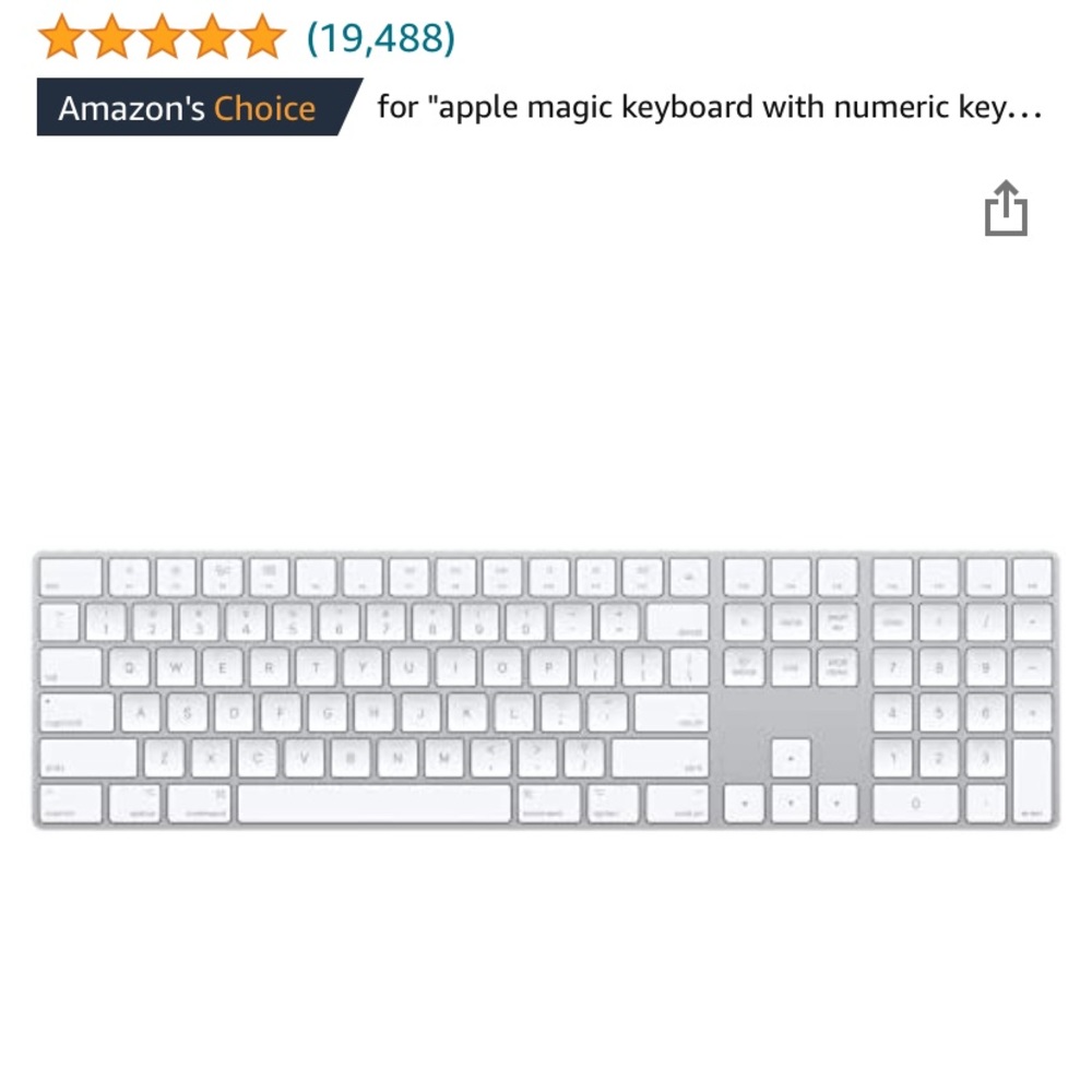 Wireless Apple Magic Keyboard with Numeric Keypad (model A1843)